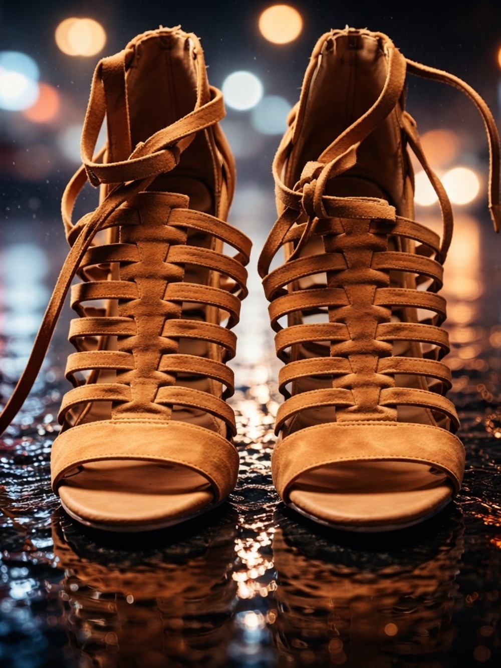 Sam Edelman Tan Suede Strappy Lace-Up Heels